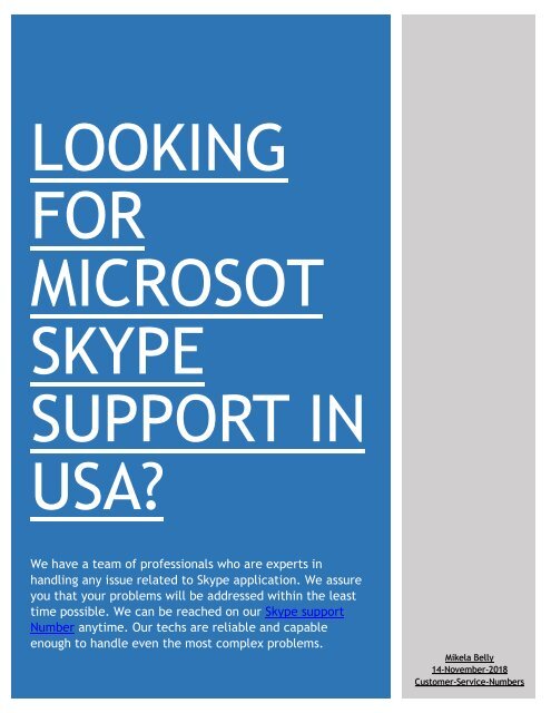 LOOKING FOR MICROSOFT SKYPE SUPPORT IN USA