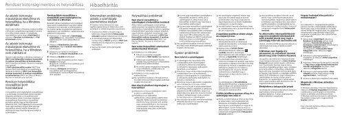 Sony SVE1513C1E - SVE1513C1E Guide de d&eacute;pannage Hongrois