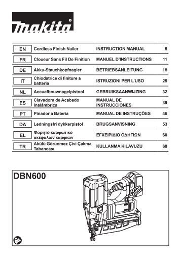 Makita CHIODATRICE 18V 64 mm 16 Ga-CORPO MACCHINA - DBN600ZJ - Manuale Istruzioni