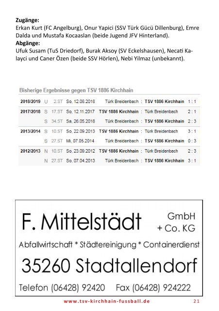 18.11.2018 Stadionzeitung -  Türk Gücü Breidenbach / RSV Kleinseelheim