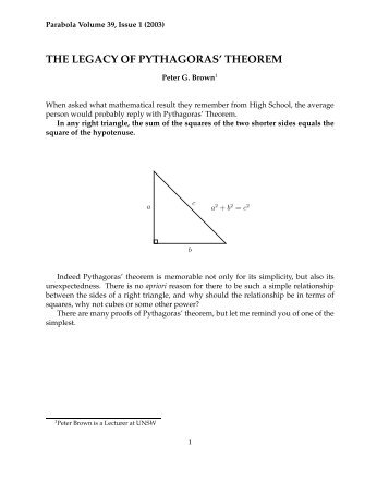 THE LEGACY OF PYTHAGORAS' THEOREM - Parabola