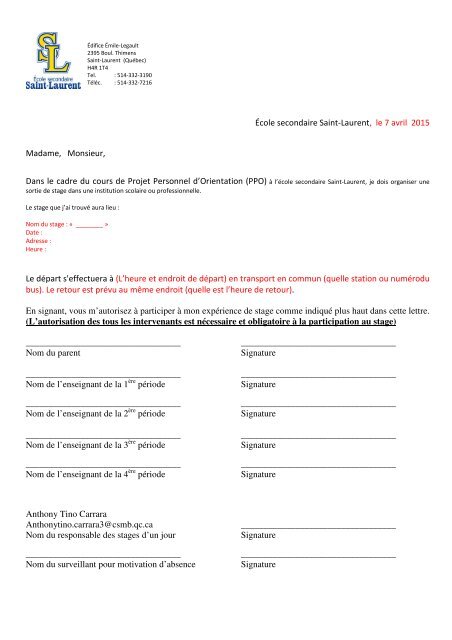 Lettre Stage Autorisation 1