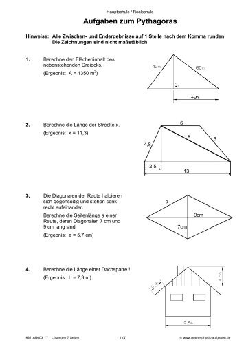 Aufgaben zum Pythagoras - Mathe-Physik-Aufgaben