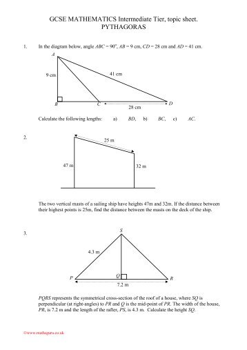 GCSE MATHEMATICS Intermediate Tier, topic sheet. PYTHAGORAS