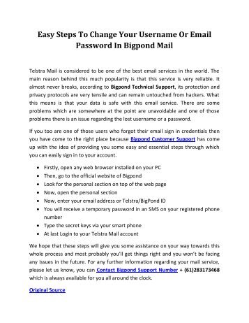 Easy Steps To Change Your Username Or Email Password In Bigpond Mail