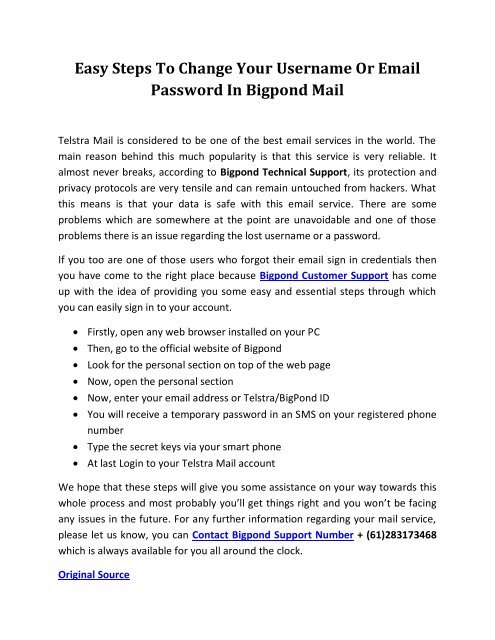 Easy Steps To Change Your Username Or Email Password In Bigpond Mail