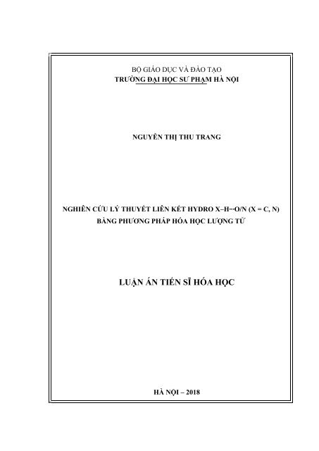 NGHIÊN CỨU LÝ THUYẾT LIÊN KẾT HYDRO X–H∙∙∙O/N (X = C, N) BẰNG PHƯƠNG PHÁP HÓA HỌC LƯỢNG TỬ