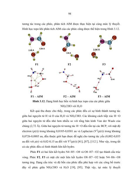 NGHIÊN CỨU LÝ THUYẾT LIÊN KẾT HYDRO X–H∙∙∙O/N (X = C, N) BẰNG PHƯƠNG PHÁP HÓA HỌC LƯỢNG TỬ