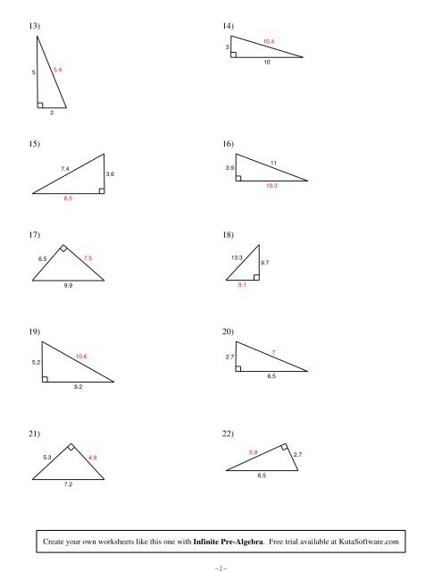 Kuta software infinite pre algebra the pythagorean theorem answer key 