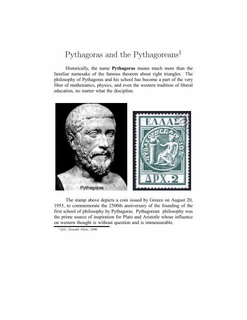 Pythagoras and the Pythagoreans - Department of Mathematics