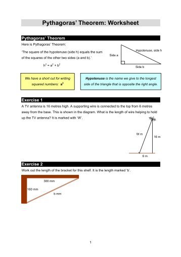 Pythagoras' Theorem: Worksheet
