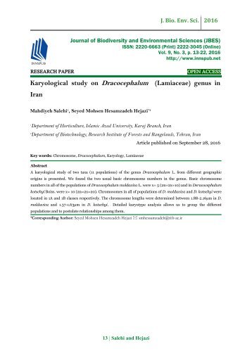 Karyological study on Dracocephalum (Lamiaceae) genus in Iran