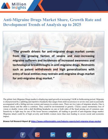 Anti-Migraine Drugs Market Share, Growth Rate and Development Trends of Analysis up to 2025