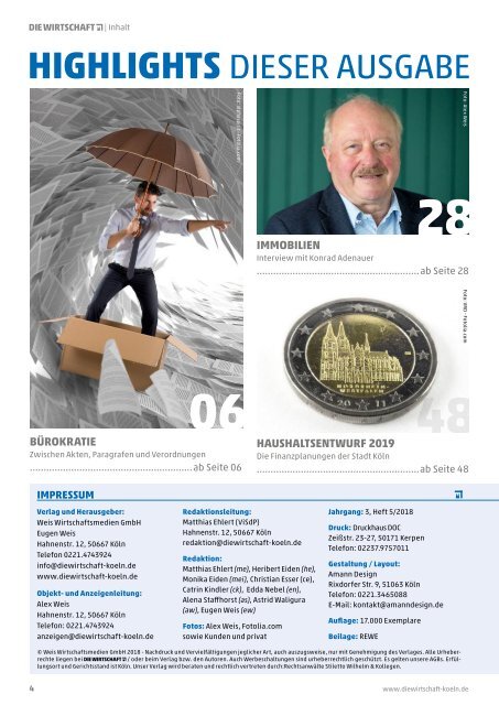 Die Wirtschaft Köln - Ausgabe 05 / 2018