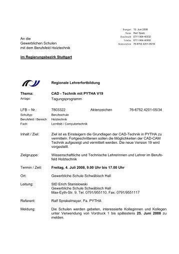 An die Gewerblichen Schulen mit dem Berufsfeld Holztechnik im ...