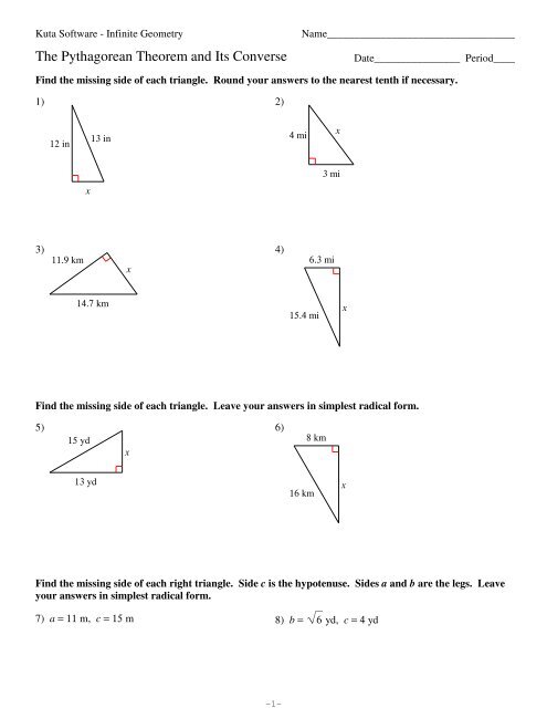 8-The Pythagorean Theorem and Its Converse - Kuta Software