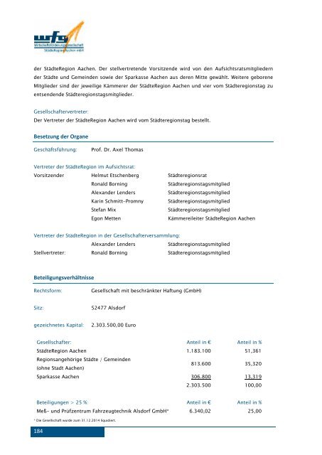 Beteiligungsbericht der StädteRegion Aachen zum 31.12.2016