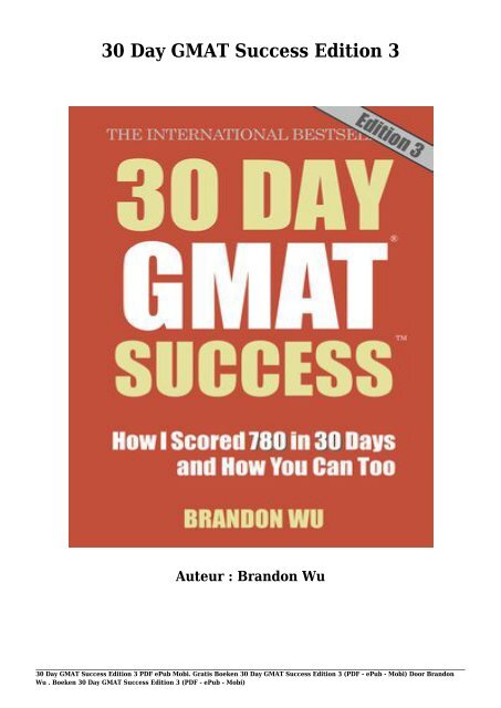 Gratis Boeken 30 Day Gmat Success Edition 3 Pdf Epub Mobi