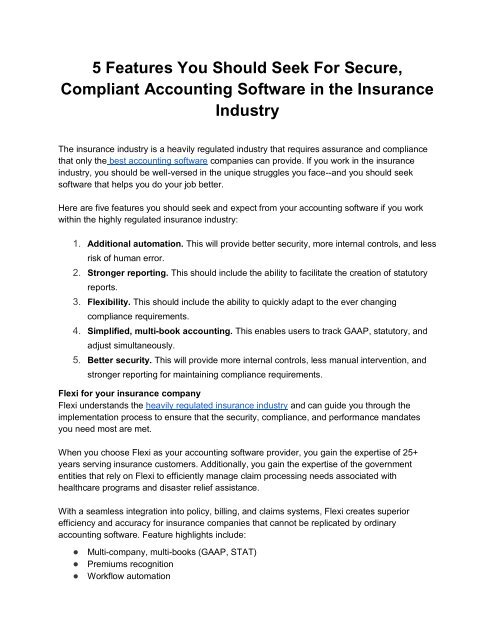 5 Features You Should Seek For Secure, Compliant Accounting Software in the Insurance Industry