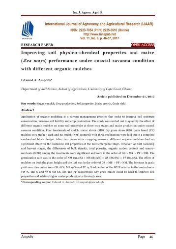 Improving soil physico-chemical properties and maize (Zea mays ) performance under coastal savanna condition with different organic mulches