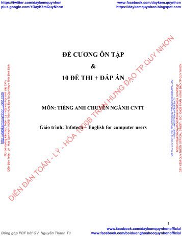 ĐỀ CƯƠNG ÔN TẬP & 10 ĐỀ THI + ĐÁP ÁN MÔN TIẾNG ANH CHUYÊN NGÀNH CNTT (INFOTECH – ENGLISH FOR COMPUTER USERS)