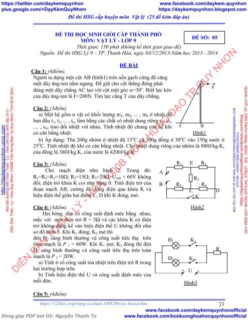 Tuyển tập đề thi HSG cấp huyện môn Toán - Lý - Hóa - Sinh - Lớp 9 - 25 đề kèm đáp án - Từ năm 2018 trở về trước