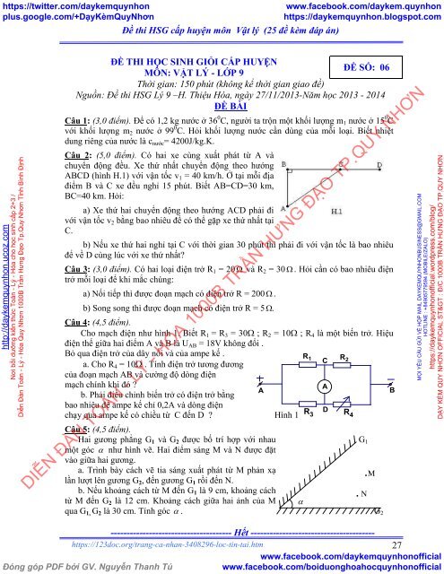 Tuyển tập đề thi HSG cấp huyện môn Toán - Lý - Hóa - Sinh - Lớp 9 - 25 đề kèm đáp án - Từ năm 2018 trở về trước