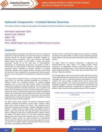 Growth in Industrial Activity Spurs Global Demand for Hydraulic Components to touch $67 Billion by 2022