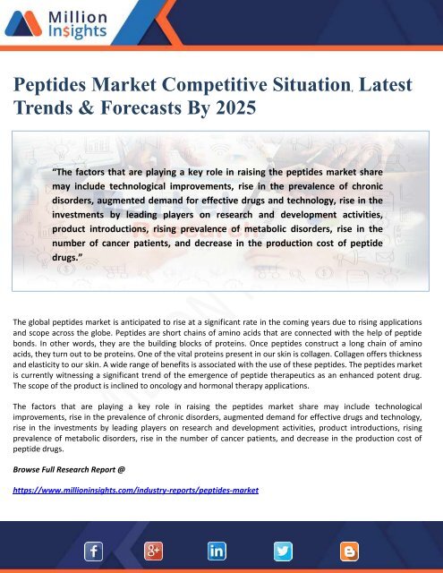 Peptides Market Competitive Situation, Latest Trends &amp; Forecasts By 2025