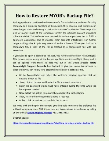 How to Restore MYOB’s Backup File?