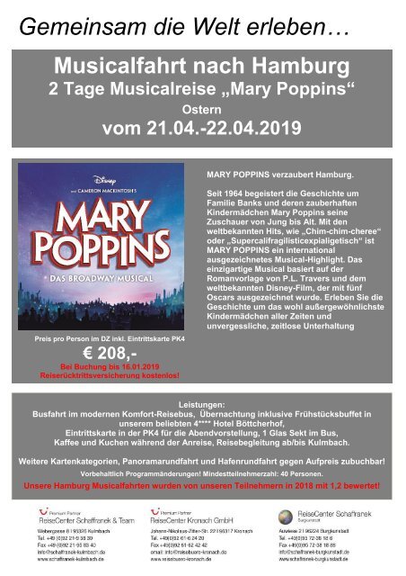 Marry Poppins Musicalfahrt Hamburg 21. bis 22.04.2019
