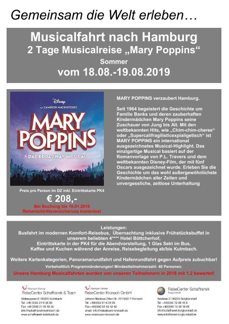 Marry Poppins Musicalfahrt Hamburg 18. bis 19.08.2019