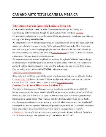  La Mesa Ca Top Auto Car Lender | 619-825-2740