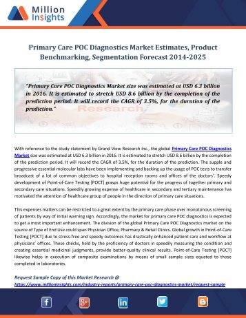 Primary Care POC Diagnostics Market Estimates, Product Benchmarking, Segmentation Forecast 2014-2025 