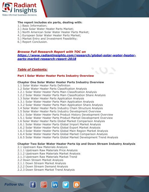 Solar Water Heater Parts Market : Size, Growth, Industry Share, Forecast And Analysis Report 2018