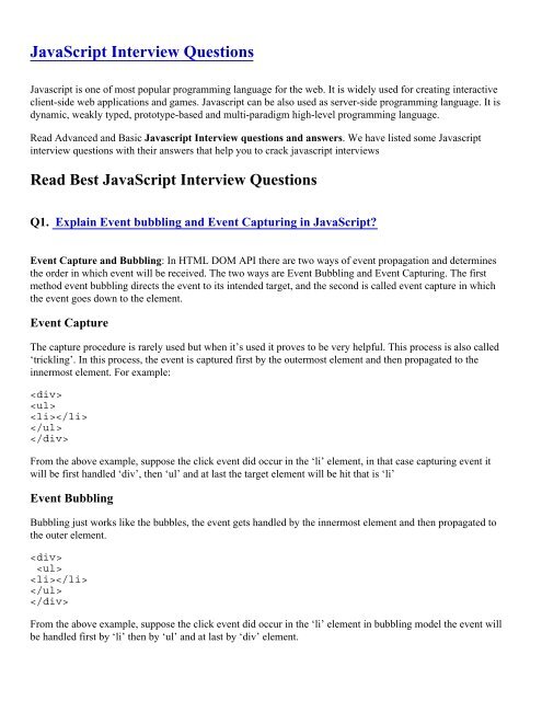 Advanced Javascript Interview Questions
