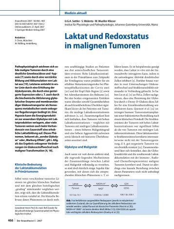 Laktat und Redoxstatus in malignen Tumoren - Physioklin