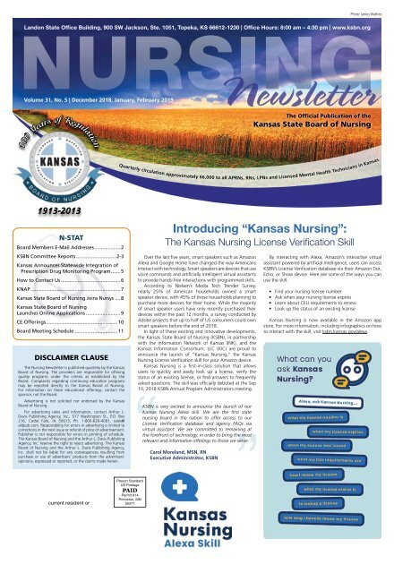 Kansas State Board of Nursing Newsletter - December 2018 