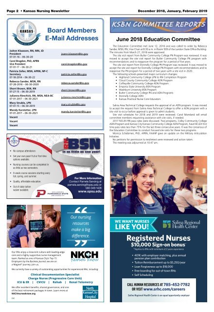 Kansas State Board of Nursing Newsletter - December 2018 