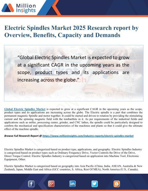 Electric Spindles Market 2025 Research Report by Opportunities and Consumption Growth Rate by Application