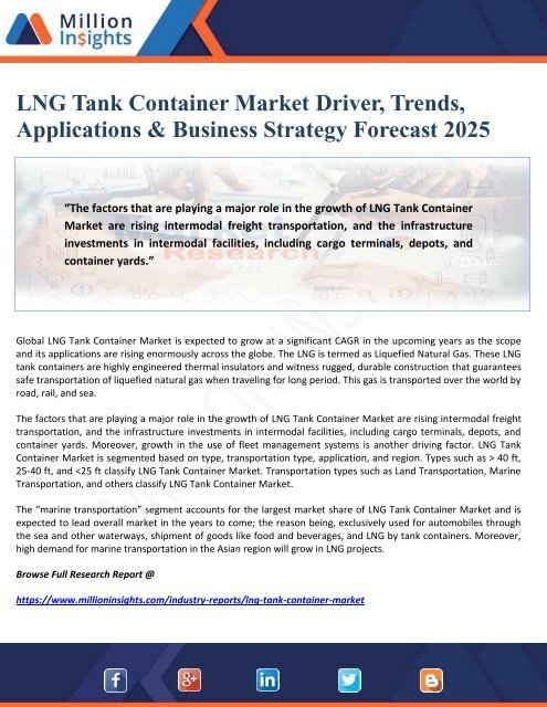 LNG Tank Container Market Driver, Trends, Applications &amp; Business Strategy Forecast 2025