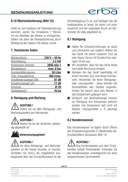 BETRIEBSANLEITUNG ... - Erba - das Werkzeug