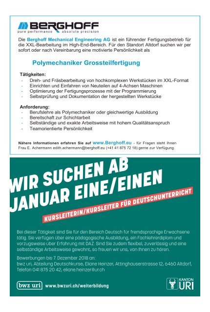 Schwyzer Anzeiger – Woche 47 – 23. November 2018