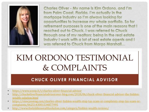 Kim Ordono Testimonial &amp; Complaints for Chuck Oliver Financial Advisor