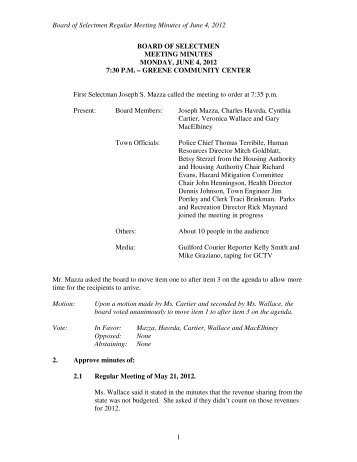 Board of Selectmen Regular Meeting Minutes of ... - Town of Guilford