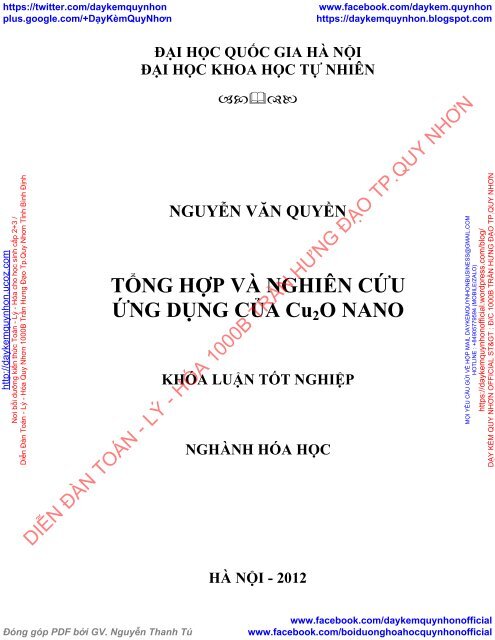 TỔNG HỢP VÀ NGHIÊN CỨU ỨNG DỤNG CỦA Cu2O NANO