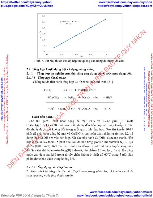 TỔNG HỢP VÀ NGHIÊN CỨU ỨNG DỤNG CỦA Cu2O NANO