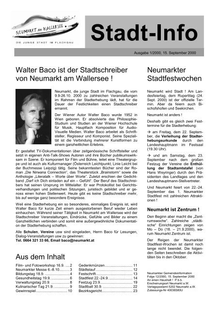 Stadtinfo 15.9.2000, Ausgabe 1/2000 - Neumarkt am Wallersee