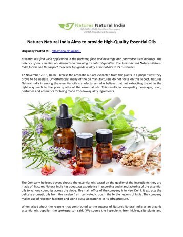 Natures Natural India Aims to provide High-Quality Essential Oils!