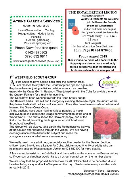 WCA NEWSLETTER No 166 November 2018 w